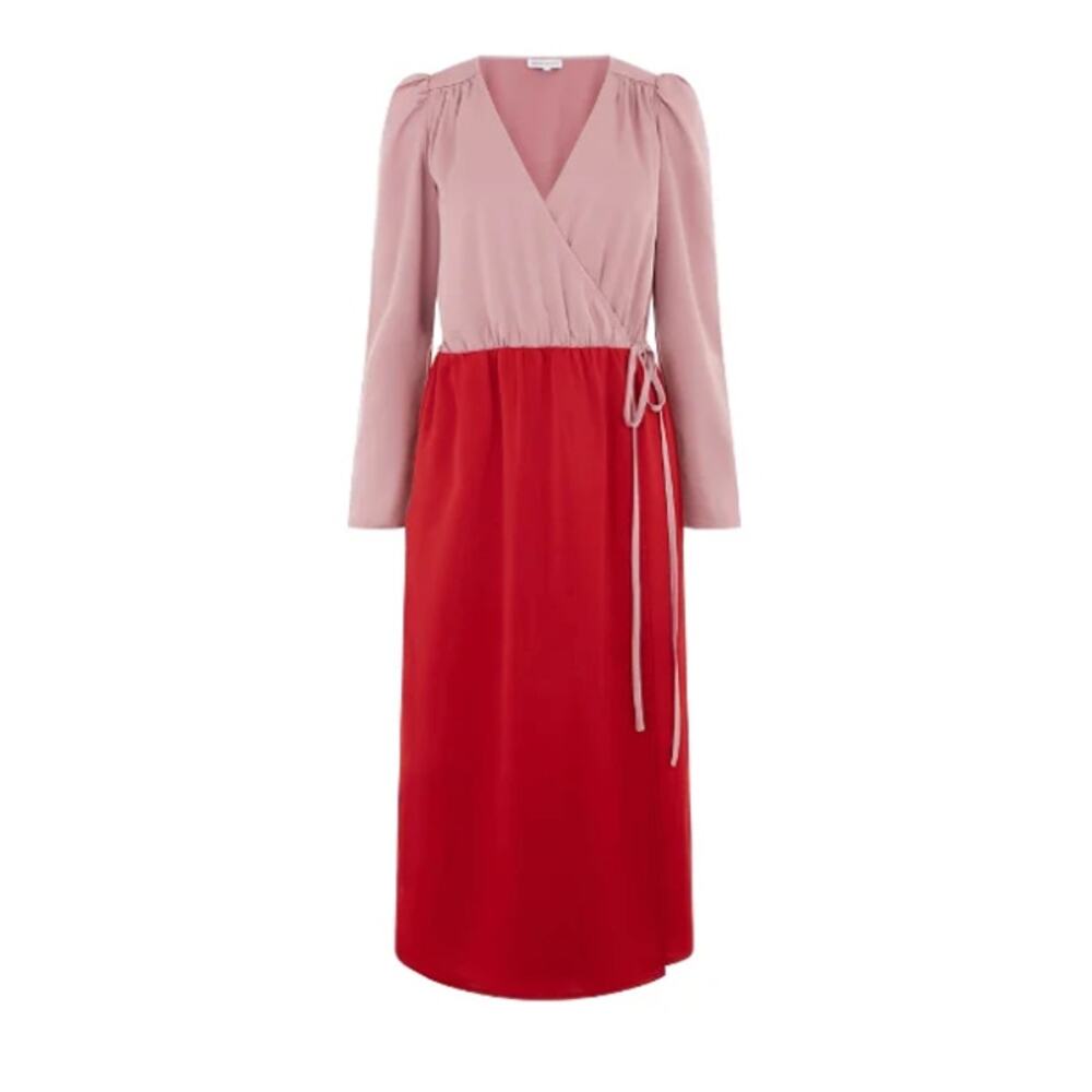 NWT Warehouse Pink & Red Midi Two Tone Wrap Dress